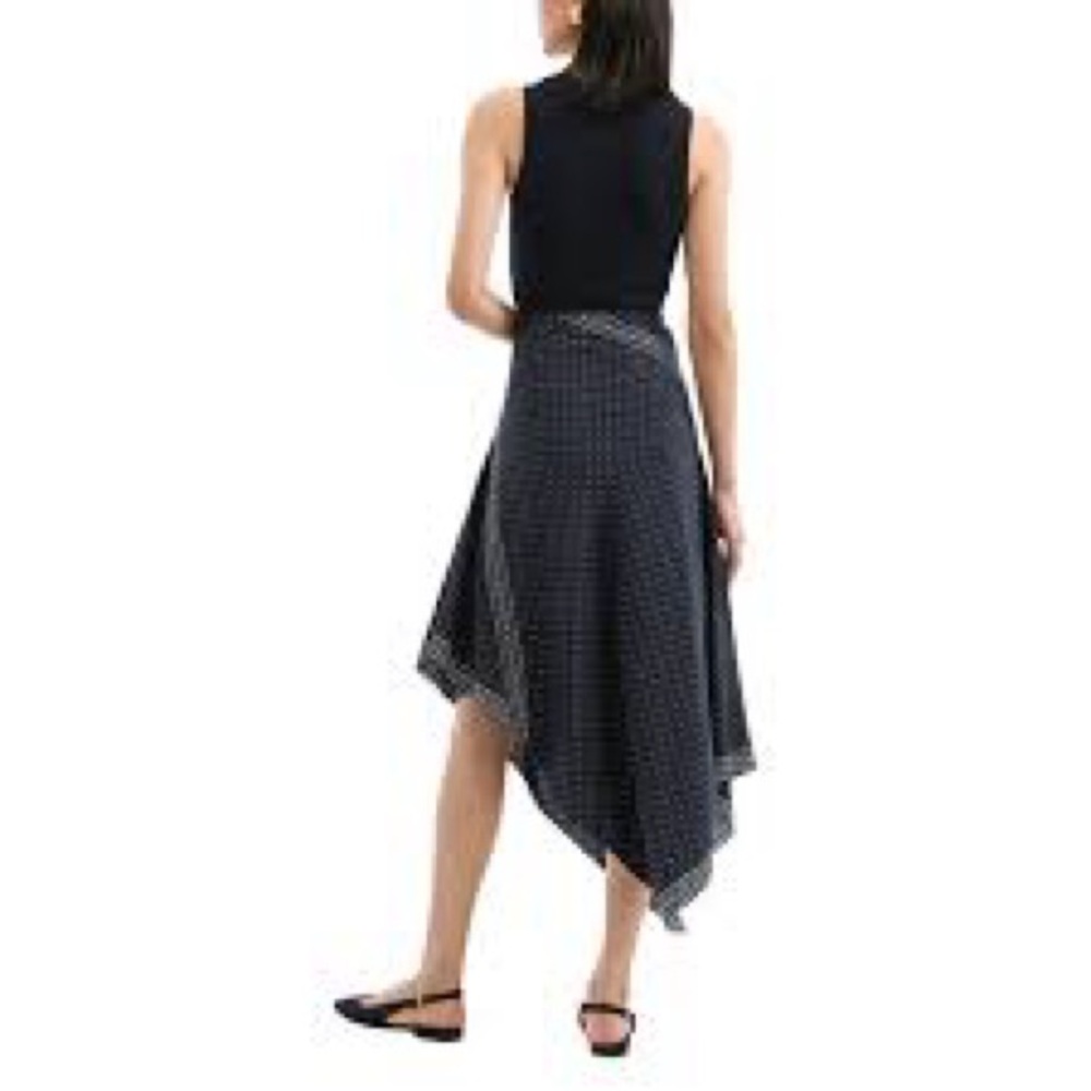 Veronica Beard Navy Polka Dot Asymmetric Handkerchief Skirt - Picture 4 of 9